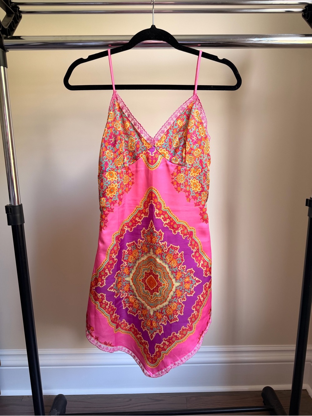 Tempted Pink & Purple Paisley Mini Slip Dress